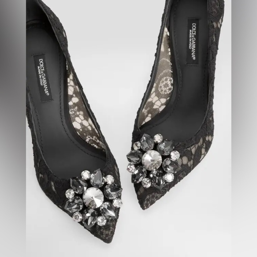 Dolce & Gabbana Black Lace Heels with Crystal Embellishments - Picture 4 of 12